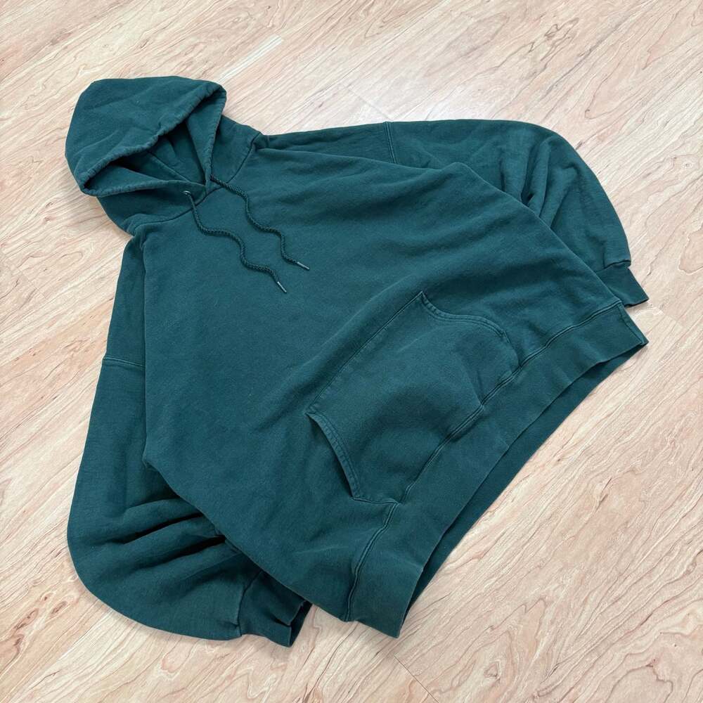 Vintage Blank Green Heavyweight Pullover Hoodie Sweatshirt with Front Pocket